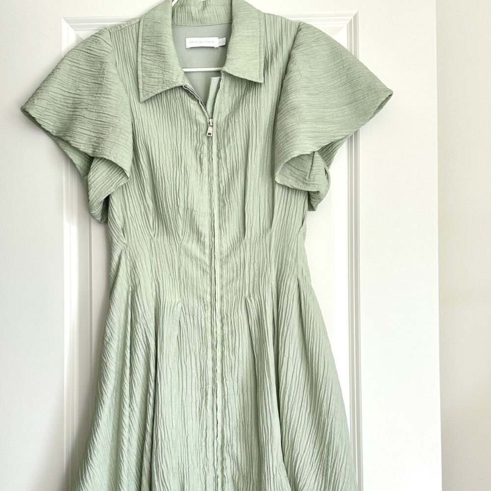 JONATHAN SIMKHAI Green Short Flutter Sleeve Bubble Hem Mini Dress Size S